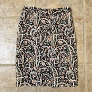 J.CREW Navy/White/Coral Paisley Pencil Skirt Size 0